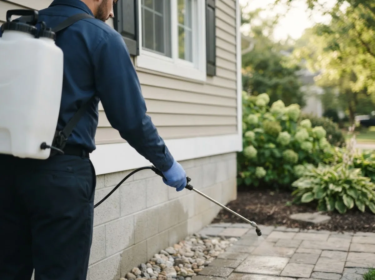 Pest control technician inspecting a home in Rosharon, TX